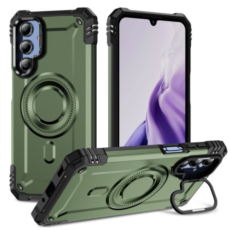 Противоударный чехол MagSafe Lens Holder PC Hybrid TPU для Samsung Galaxy A16 5G - зеленый