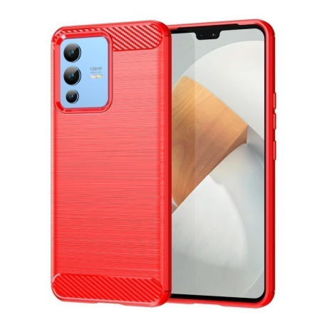 Противоударный чехол Brushed Texture Carbon Fiber на Vivo V23 5G - красный