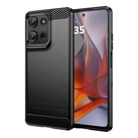 Противоударный чехол Brushed Texture Carbon Fiber на Motorola Moto G75 5G - черный