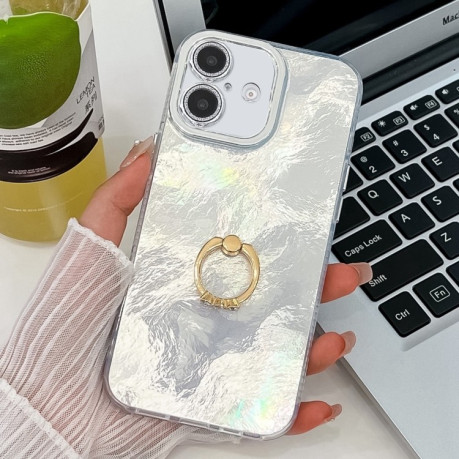 Чохол протиударний Plating Glitter Texture Ring Holder для iPhone 16 - White Tinfoil Texture