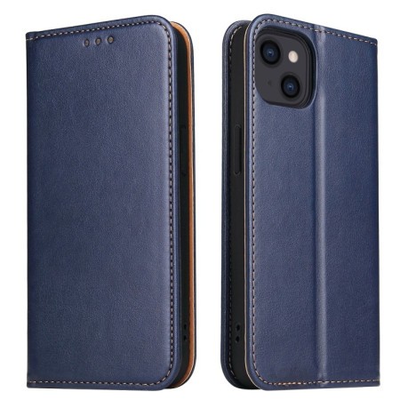 Кожаный чехол-книжка Fierre Shann Genuine leather на  iPhone 14 Plus - синий