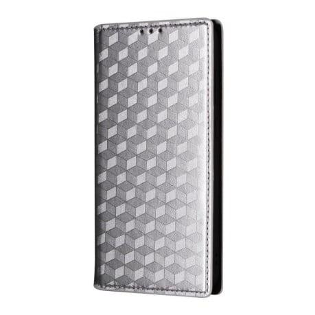 Чохол-книжка Cubic Grid з фактурою Calf на Samsung Galaxy S25 FE 5G - сріблястий