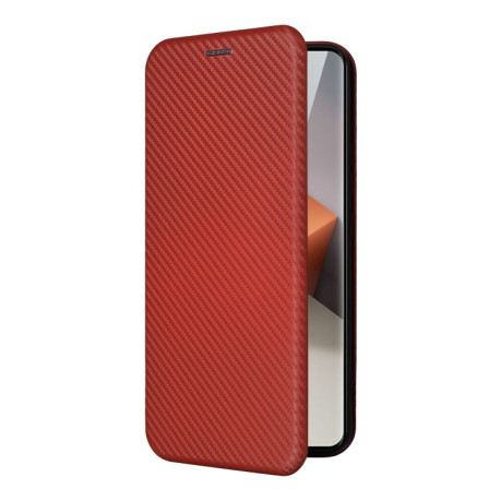 Чехол-книжка Carbon Fiber Texture на For Xiaomi Redmi Note 13 Pro+ - коричневый