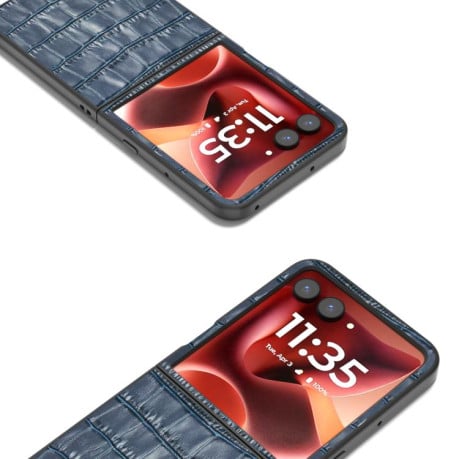 Противоударний чехол ABEEL Crocodile Texture Genuine Leather для Motorola Razr 60 Ultra - синій