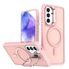Чехол Bright Color Frosted Skin-feel Camera Bracket с MagSafe и подставкой у камеры для Samsung Galaxy A36/A56/A37 5G — розовый