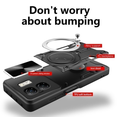 Противоударный чехол CD Texture Sliding Camshield Magnetic Holder на Infinix Smart 9 / Hot 50i - серебристый