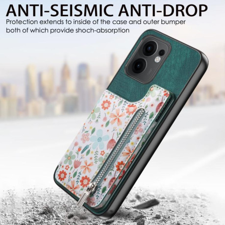 Протиударний чохол Retro Painted Zipper Wallet для OPPO Reno13 F 5G - зелений