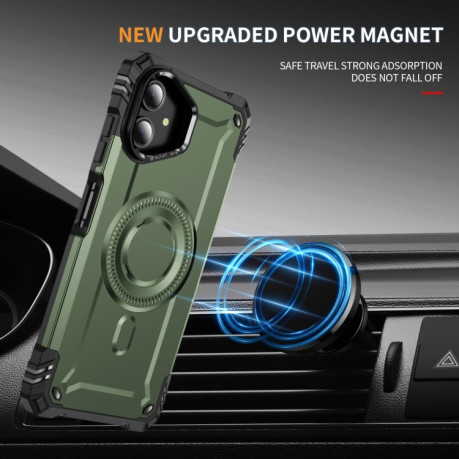 Противоударный чехол MagSafe Lens Holder PC Hybrid TPU для Samsung Galaxy A06 - зеленый