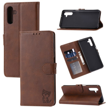 Чехол-книжка Happy Cat Pattern для Samsung Galaxy A56 5G - коричневый