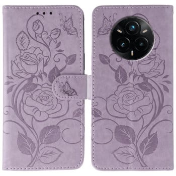 Чехол-книжка Rose Butterfly Embossed Leather для Realme 14 Pro+ - фиолетовый