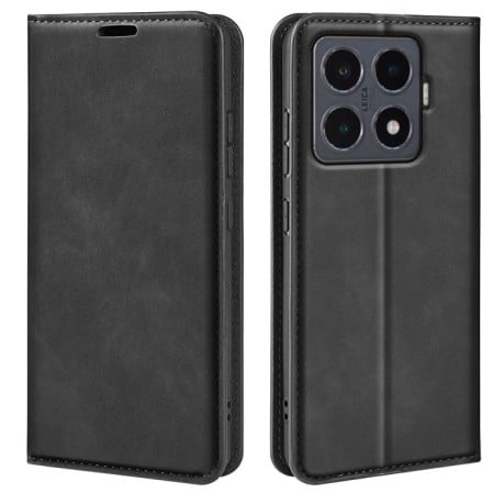 Чехол-книжка в стиле Retro мягкое покрытие Skin Feel деловой дизайн на Xiaomi 15T Pro - черный