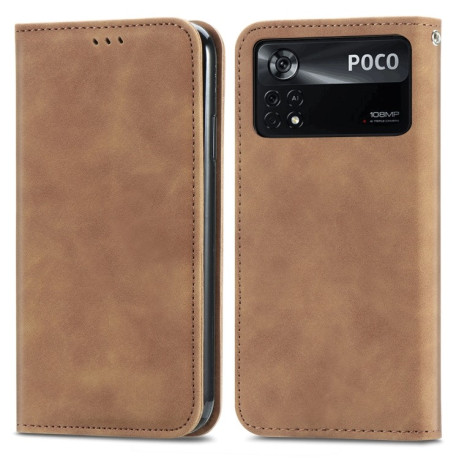 Чехол-книжка Retro Skin Feel Business Magnetic на Xiaomi Poco X4 Pro 5G - коричневый