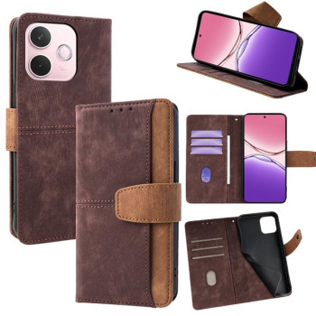 Чохол-книжка Color Stitching Skin Feel Leather RFID Blocking на OPPO A5 Pro 5G Global - коричневий
