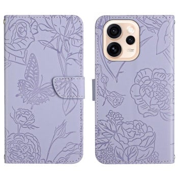 Чехол-книжка с мягкой фактурой и тиснением Butterfly на OPPO Reno15 Pro 5G Global — фиолетовый