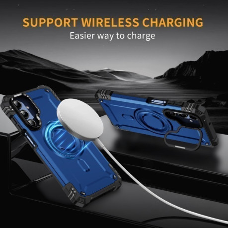 Противоударный чехол MagSafe Lens Holder PC Hybrid TPU для Samsung Galaxy A16 5G - синий