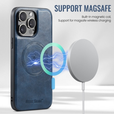 Чохол Fierre Shann Oil Wax Cow Leather Magnetic Card Holder на iPhone 16 Pro - синій