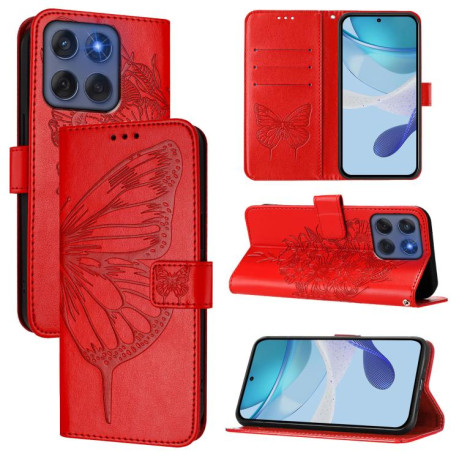 Чохол-книжка Embossed Butterfly на Motorola Edge 5G 2025 / 60 Fusion 5G - червоний