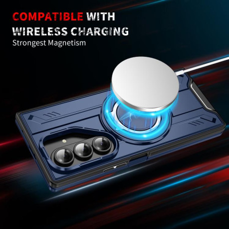 Ударозахисний чохол Transparent MagSafe Magnetic Rotating Ring Holder для Samsung Galaxy Fold 7 5G - синій