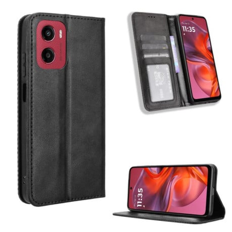 Чохол-книжка Magnetic Buckle Retro Crazy Horse Texture на Motorola Moto G05/E15 4G - чорний