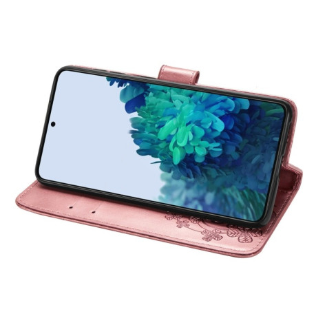 Чехол-книжка Four-leaf Clasp Embossed Buckle на Samsung Galaxy S22 Plus 5G - розовое золото