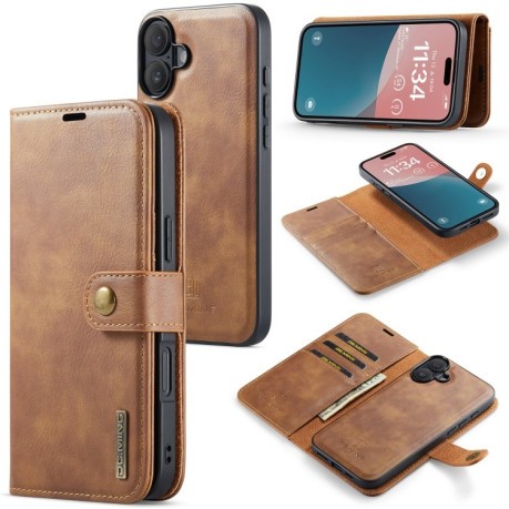 Чохол-книжка DGMING Crazy Horse Texture для iPhone 16 - коричневий