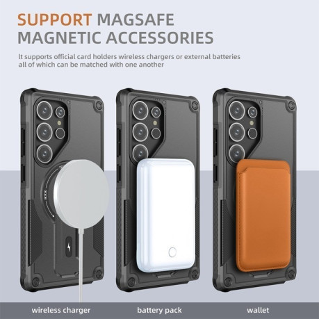 Противоударный чехол MagSafe Holder Armor PC Hybrid для Samsung Galaxy S25 Ultra 5G - черный