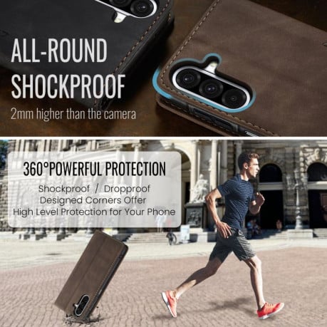 Чехол-книжка CaseMe-013 многофункциональный с кармашком на карт на Samsung Galaxy A17 4G - кофейный