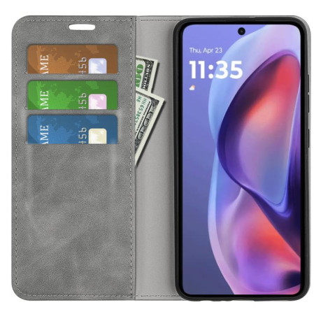 Чехол-книжка Retro Skin Feel Business Magnetic на Motorola Moto E15 - серый