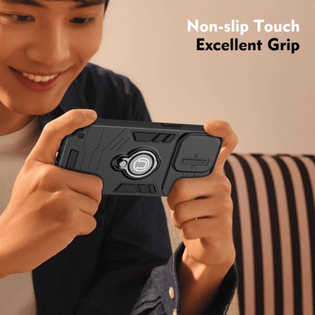 Противоударный чехол Sliding Camshield Ring Holder для Motorola Moto G05 - черный