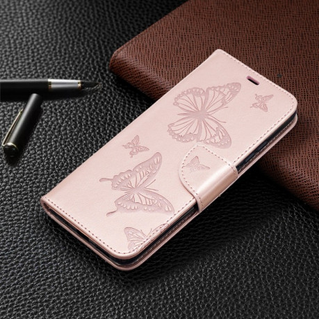 Чехол-книжка Butterflies Pattern на Xiaomi Redmi 9A - розовое золото