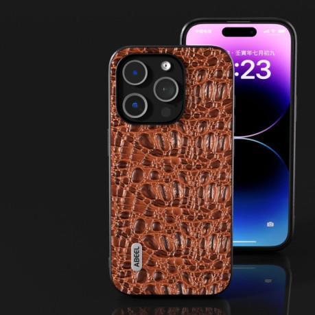 Чехол ABEEL Genuine Leather Canopy Black Edge Phone Case для iPhone 15 - коричневый