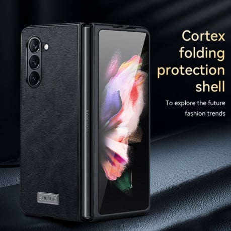 Чехол SULADA Shockproof TPU + Handmade Leather для Samsung Galaxy Fold 6 - черный
