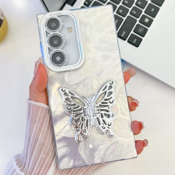 Протиударний чохол Plating Glitter Texture Butterfly для Samsung Galaxy S25 5G - White Feathers