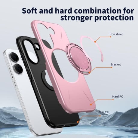 Чохол Metal Rotation Holder MagSafe TPU Hybrid PC з металевим поворотним тримачем і MagSafe на Xiaomi Redmi Turbo 5 5G / Poco X8 Pro 5G — рожевий