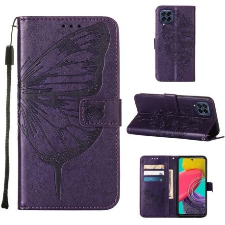 Чехол-книжка Embossed Butterfly для Samsung Galaxy M33 5G  - фиолетовый