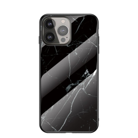 Стеклянный чехол Marble Pattern для iPhone 13 Pro - Black