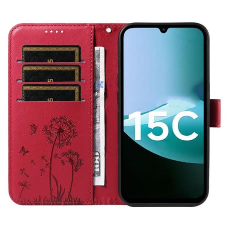 Чехол-книжка Dandelion Embossed Pattern Flip Leather на Xiaomi Redmi 15C 5G / 4G EU 173mm - красный