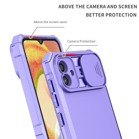 Противоударный чехол Stereoscopic Holder Sliding для Samsung Galaxy A04 4G - фиолетовый