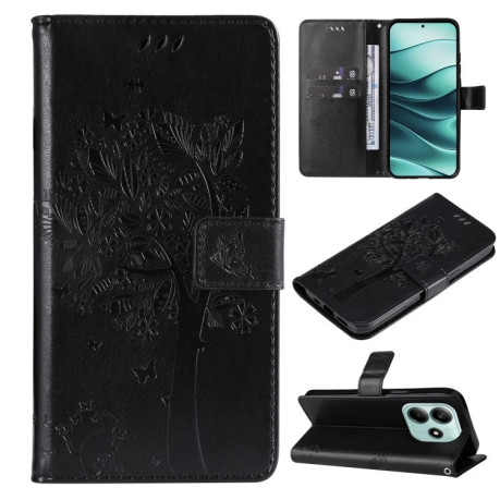 Чехол-книжка Happy Cat Pattern для Xiaomi Redmi Note 14 5G/Poco M7 Pro 5G - черный