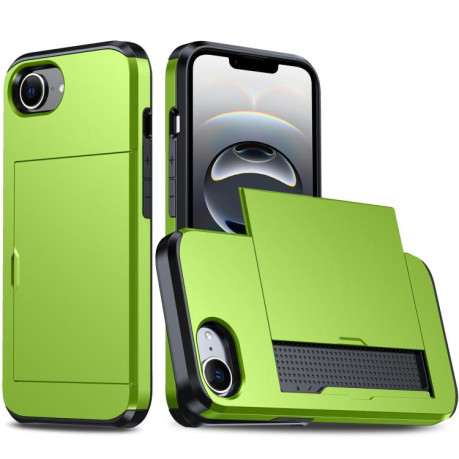 Противоударный чехол Armor Slide Card Slot для iPhone 16e - зеленый