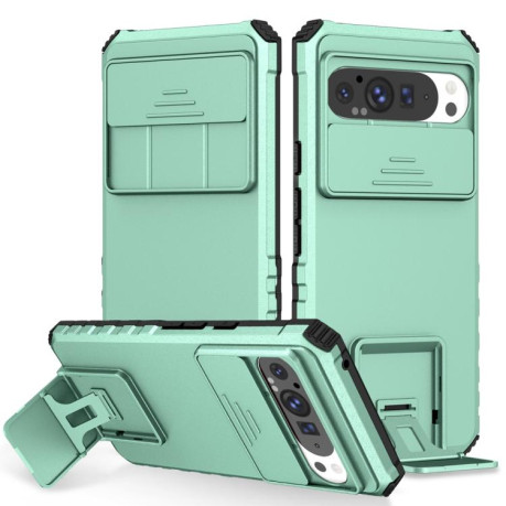 Противоударный чехол Stereoscopic Holder Sliding для Google Pixel 9 Pro XL - зеленый