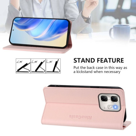 Чехол-книжка RC01 Dual-Folded Magnetic Suction RFID Leather на Infinix Hot 50i 5G / Smart 9 4G - розовый