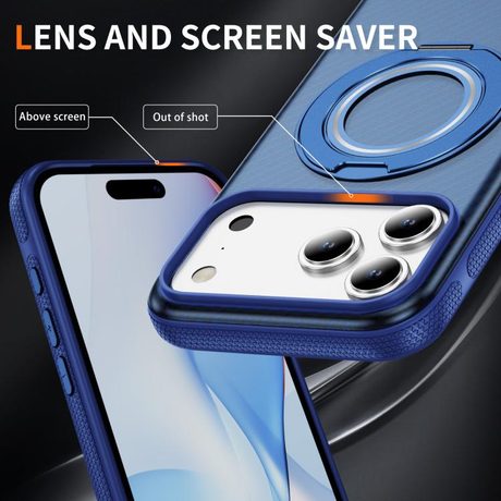 Карбоновий чохол Carbon Fiber Gear Holder C Type з тримачем та MagSafe на iPhone 18 Pro Max / 17 Pro Max — прозорий синій/королівський синій