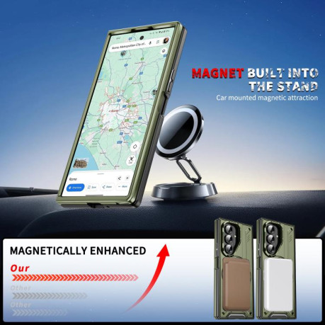 Ударозахисний чохол Transparent MagSafe Magnetic Rotating Ring Holder для Samsung Galaxy Fold 7 5G - зелений