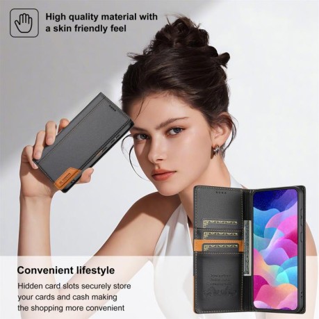 Чохол-книжка N.BEKUS P3 RFID Stitching з кишенькою для карток на Samsung Galaxy S25 FE 5G - чорний