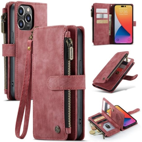 Кожаный чехол-кошелек CaseMe-C30 для  iPhone 14 Pro Max - красный