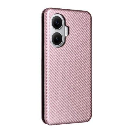 Чехол-книжка Carbon Fiber Texture на Xiaomi Poco F7 5G - розовый