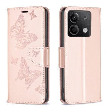 Чехол-книжка Butterflies Pattern на   Xiaomi Redmi Note 13 4G - розовое золото