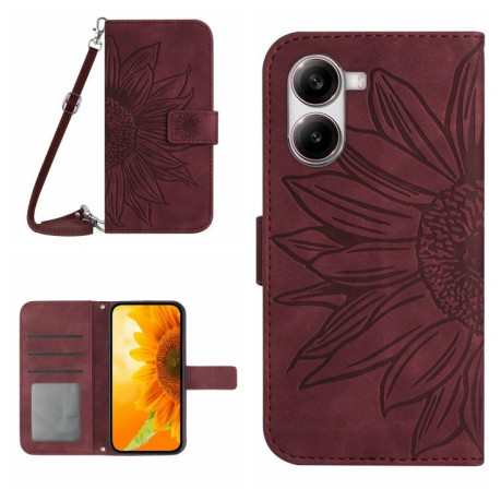 Чохол-книжка Skin Feel Sun Flower для Xiaomi Poco X7 Pro - винно-червоний