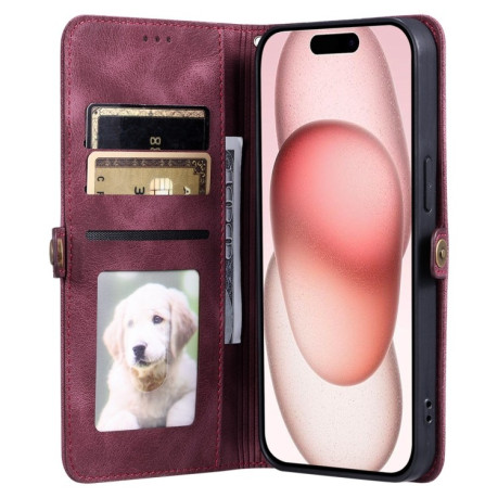 Чехол-книжка Totem Embossed Magnetic Leather для iPhone 16 Pro Max - винно-красный